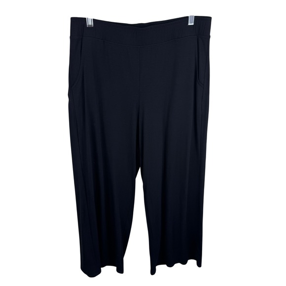 Lisa Bayne Pants - Lisa Bayne Womens Black Knit Wide Leg Cropped Pull On Pants Side Pockets Size M